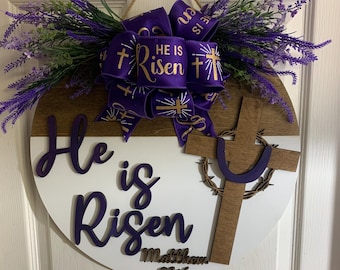 Easter Door Hanger He is Risen Holiday Door Hanger Christian Easter Decor Easter Season Easter Door Decoration