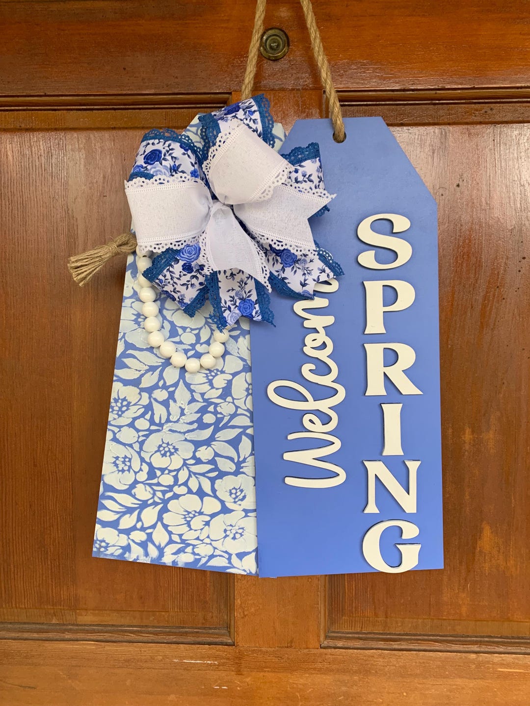 Welcome Spring Wooden Door Hanger | Spring Porch Decor | Farmhouse ...