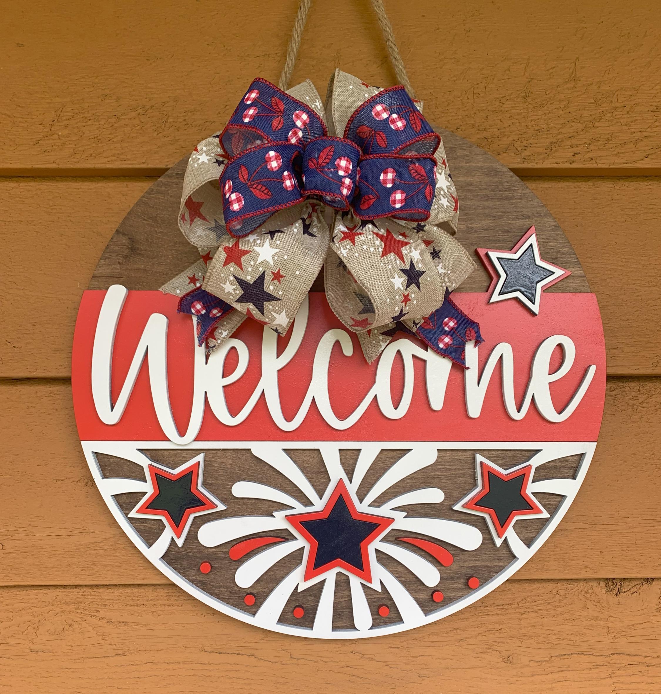 July 4th Door Hanger | Red White and Blue Welcome Sign | Patriotic