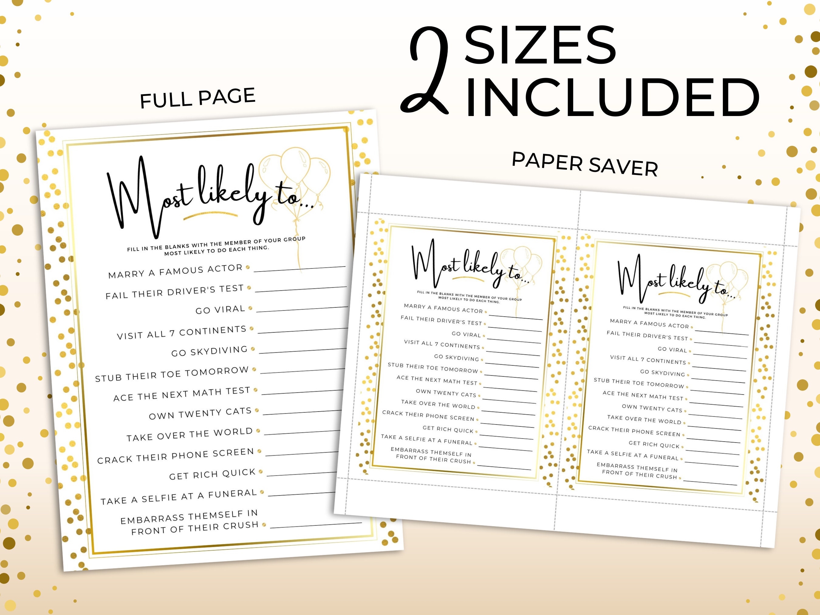 Gold Teen Girl Birthday Games Printable Birthday Games - Etsy