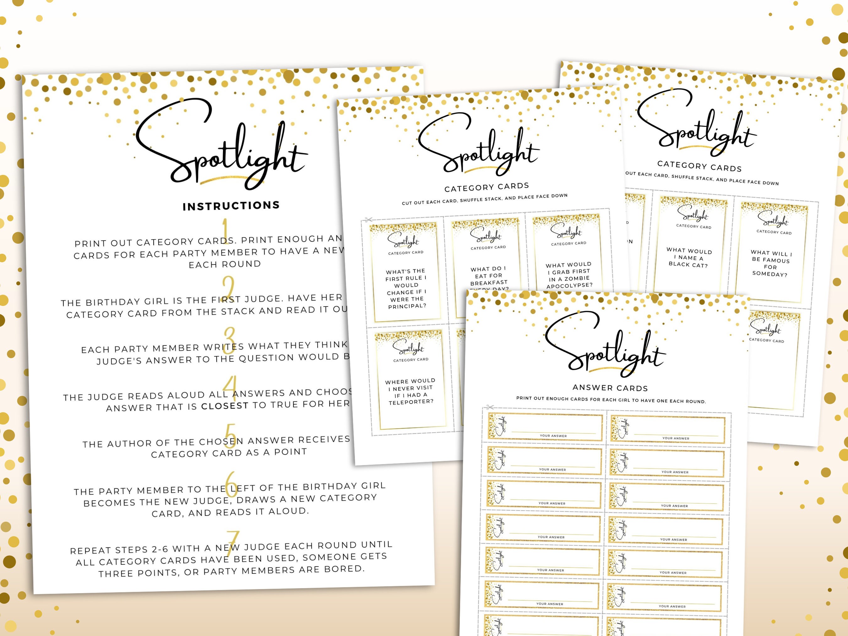 Gold Teen Girl Birthday Games Printable Birthday Games - Etsy