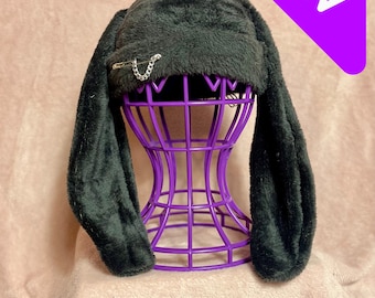 Fuzzy Bunny Black Bunny Ears Hat Handmade Fluffy Bunny Hat Cute