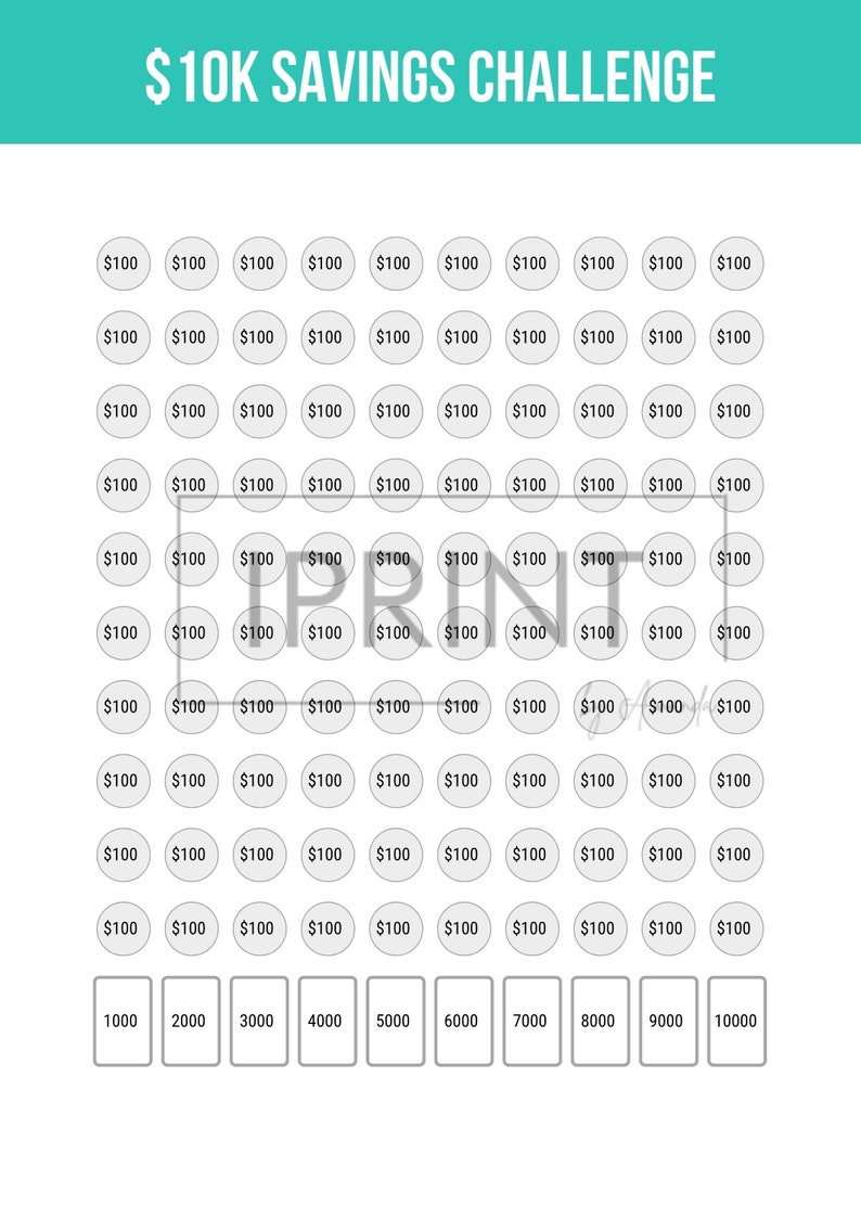 10K Savings Challenge Printable - Etsy