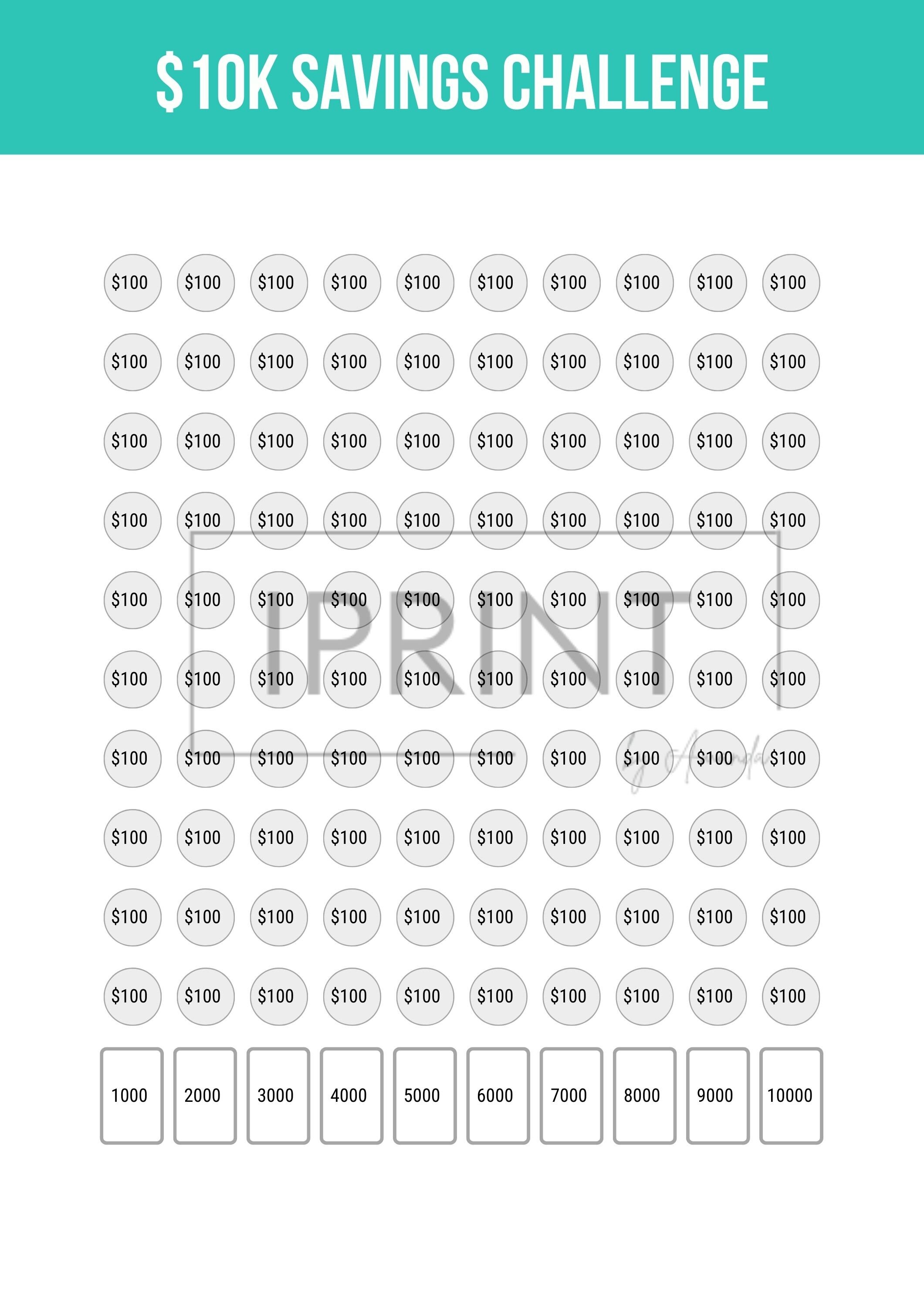 10K Savings Challenge Printable - Etsy