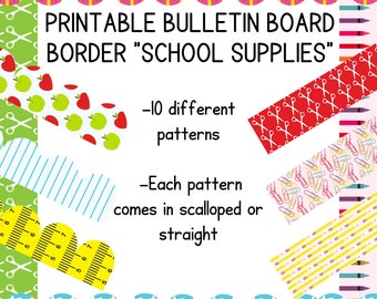 Printable bulletin board borders - school supplies for primary classroom or art classroom display