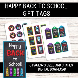 Happy back to school gift tags- Meet the teacher First day of school Open house treat or gift tag- instant download