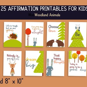 25 imprimables d&#39;affirmation pour les enfants - Thème des animaux de la forêt
