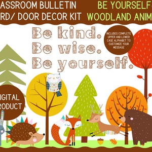 Woodland Animals bulletin board or door decoration kit- adventure camping woods welcome theme- Teacher classroom printable decor for kids
