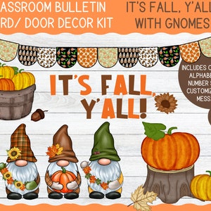 It&#39;s Fall, Y&#39;all- Fall printable bulletin board or door decoration kit with gnomes