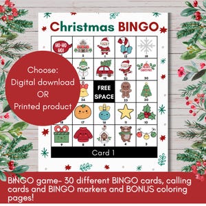 BINGO de Noël - jeu de vacances pour la salle de classe ou jeu de Noël en famille - Bingo pour les enfants - CHOISISSEZ le téléchargement numérique OU le produit imprimé