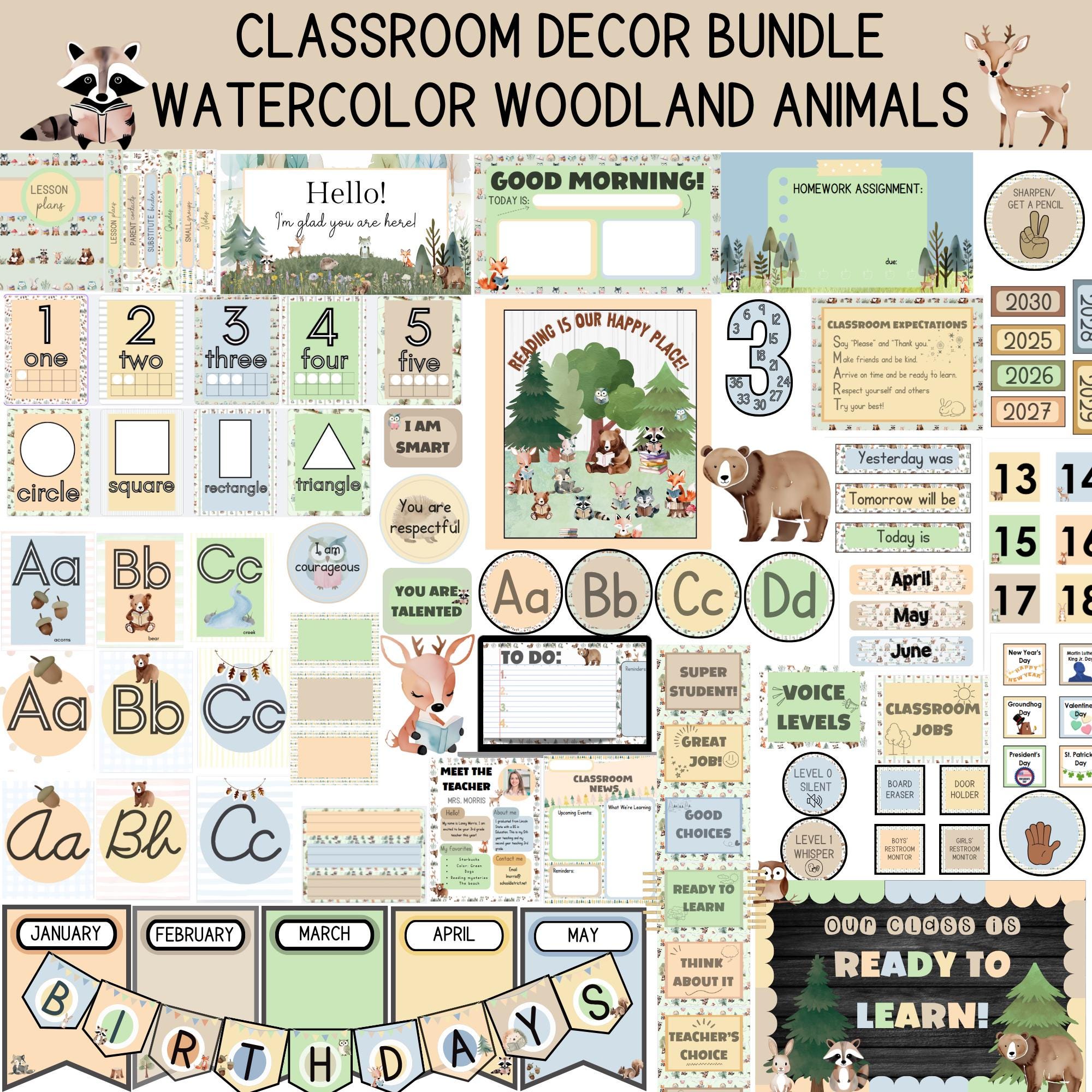 Woodland Classroom Decor Bundle: Watercolor Animals Theme (editable ...