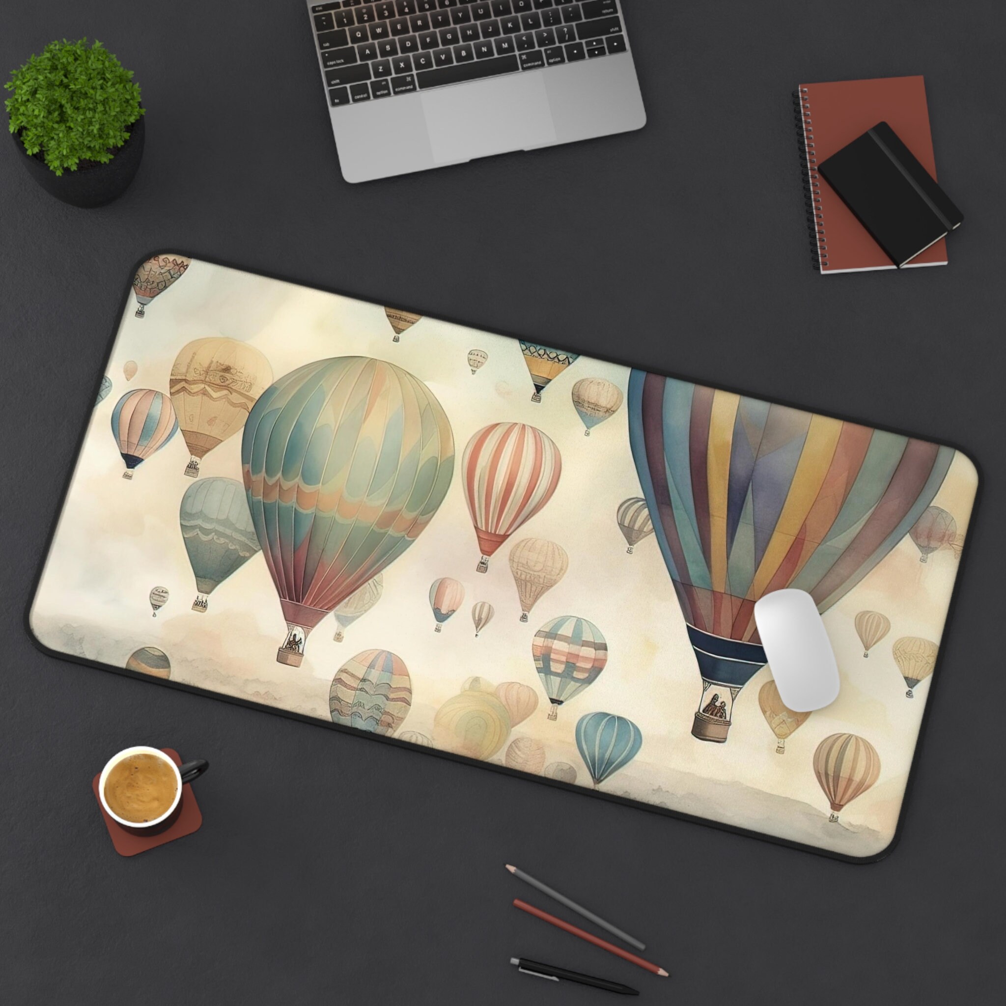 Vintage Hot Air Balloon Over Mountains Desk Mat in Three Sizes-office ...