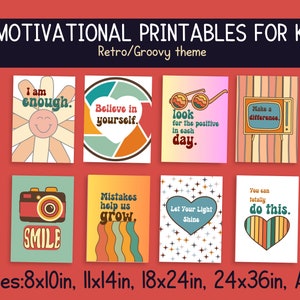 25 imprimibles motivacionales para niños - Tema retro/moderno