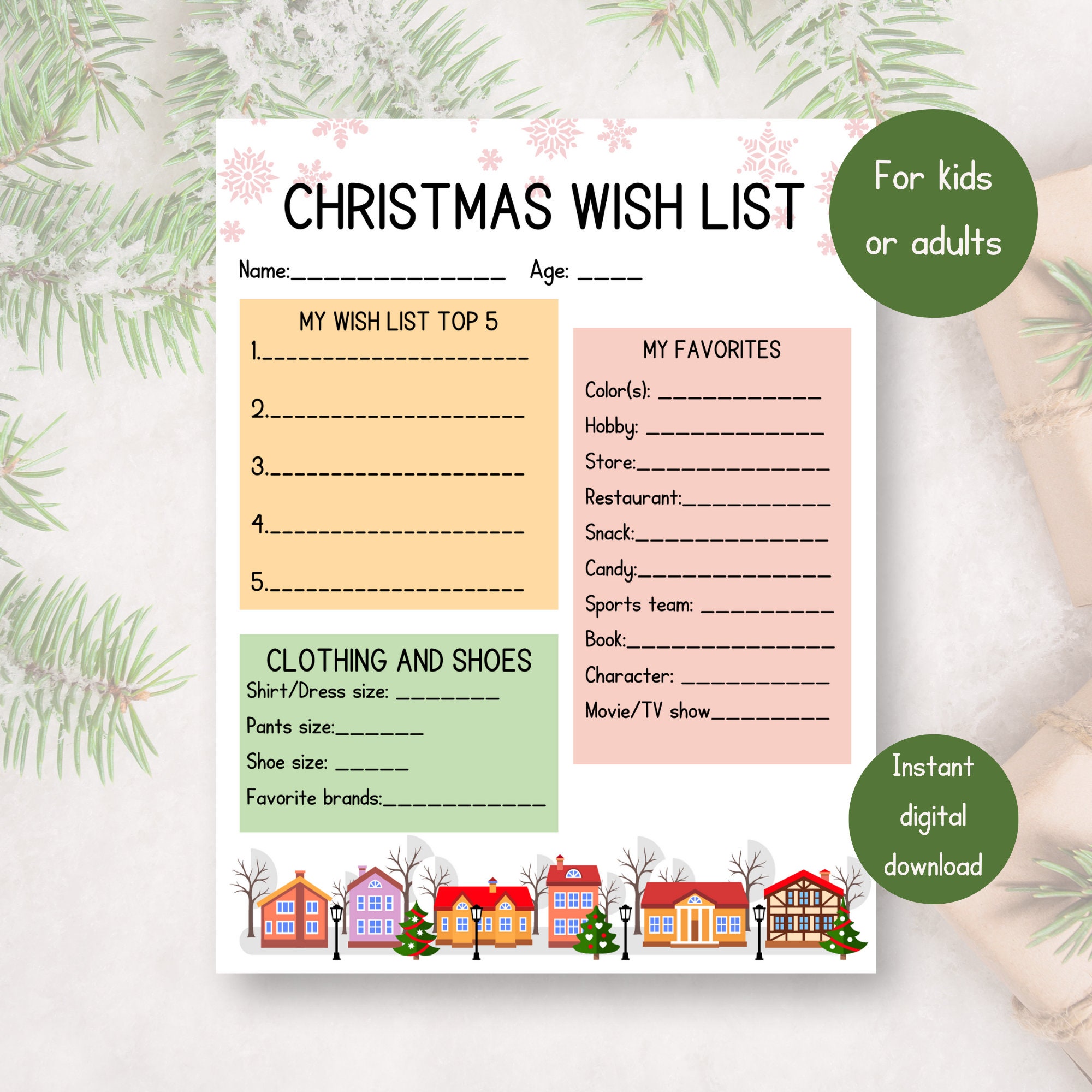 Printable Christmas Wish List for Kids or Adultsholiday Wish List for Friends and Familyidea