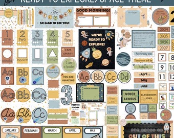 Space Theme Classroom Decor Bundle: Boho Elementary Decor (Digital Download)