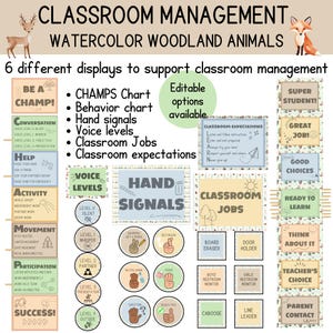 Decor voor klasbeheer - 6 displays in rustige kleuren om je klas in de basis te helpen beheren - CHAMPS, clipchart, thema bosdieren