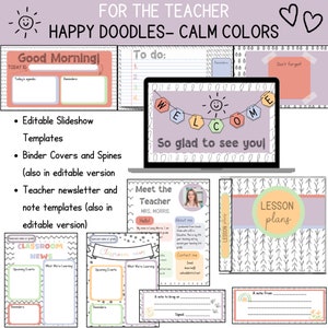 Classroom Decor Bundle- Happy Doodles Calm Colors- Educational Decor ...
