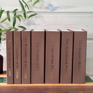 Custom Rebound HP Book Series by JK Rowling, Neutral Brown and Gold Book Set