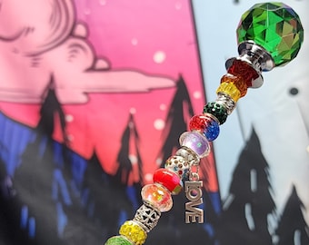 Beautiful Rainbow-Colored Garden/Plant Stake with Charms