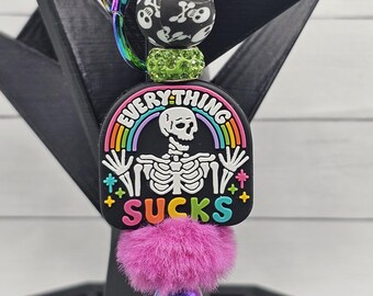 Everything Sucks Rainbow Skeleton Keychain/Bag Clip