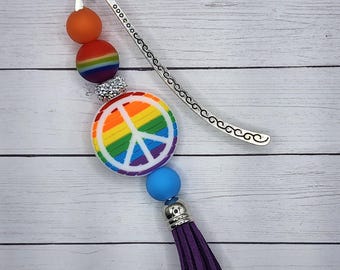 Cute Rainbow Peace Sign Beaded Bookmark