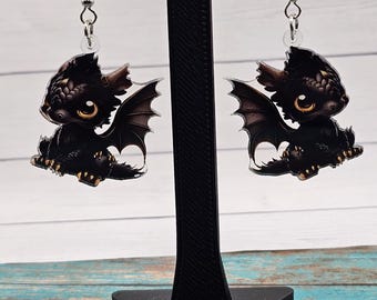Cute Black Dragon Acrylic Dangle Earrings