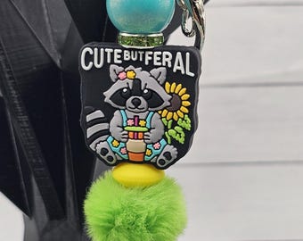 Cute But Feral Raccoon Keychain/Bag Clip