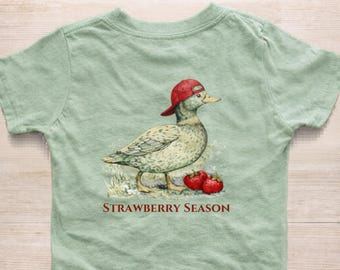 Shirt aardbei seizoen eend, kindershirt, jongens zomer-T-shirt, outfit peuter jongen, zuidelijke grafische kinderen kindershirt, shirt aardbeifestival