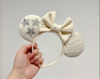 Ivory Cardigan Cable Knit Embroidered Mouse Ears | TS Inspired Headband | Sarahbellemagic