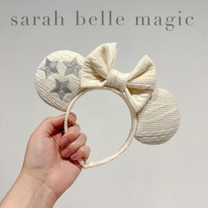 Ivory Cardigan Cable Knit Embroidered Gray Stars Inspired Mouse Ears | TS Inspired Headband | Sarahbellemagic