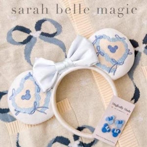 Coquette Heart Blue Birthday Cake Mouse Ears  | Celebration Birthday Ears with Blue Satin Bow Headband | Classy Ears | Cottage Core Girly