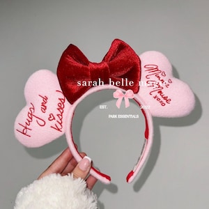 Embroidered Pink Candy Heart Inspired Mouse Ears | Coquette Sweetheart Valentine Headband