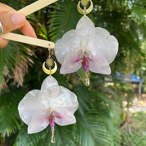 Red and Light Pink orchid Earrings- Aurora