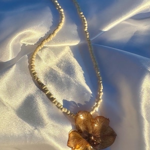 Real Orchid Necklace with Beads, Pressed Flower Jewelry, Handmade Botanical Necklace, Floral Nature Inspired Gift