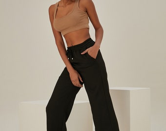 Lace-Up Trousers Casual Palazzo Comfort Collection