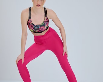 Leggings de recuperación clásicos fucsia, leggings cómodos diarios de poliéster de cintura alta, estructura flexible que brinda comodidad y estilo durante todo el día