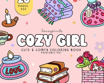Cozy Girl: Süßes & bequemes Malbuch | Druckbare Ausmalbilder für Kinder und Erwachsene | Digitale Färbung PDF