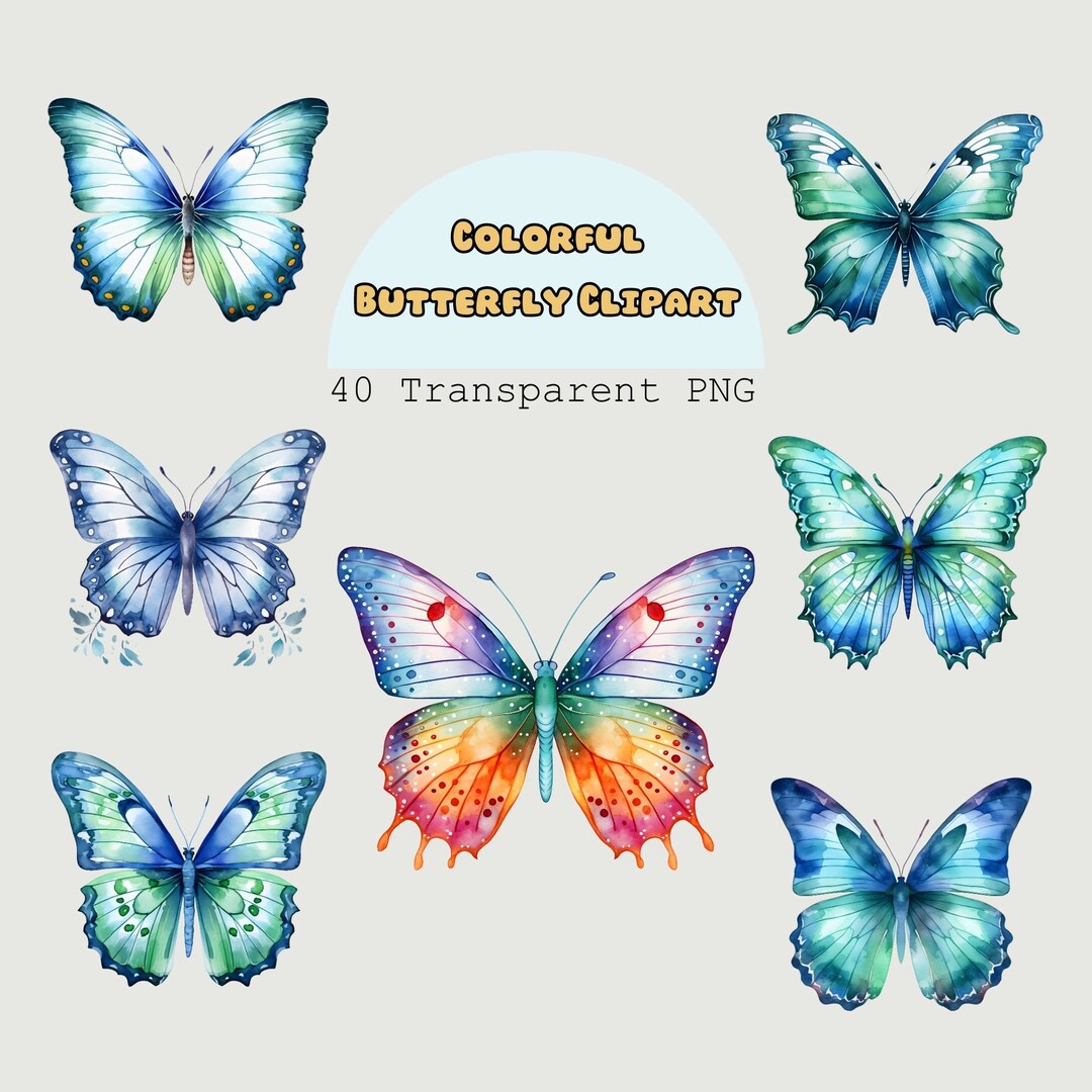 Watercolor Butterflies Clipart 40 PNG Graphic Butterfly Art Etsy