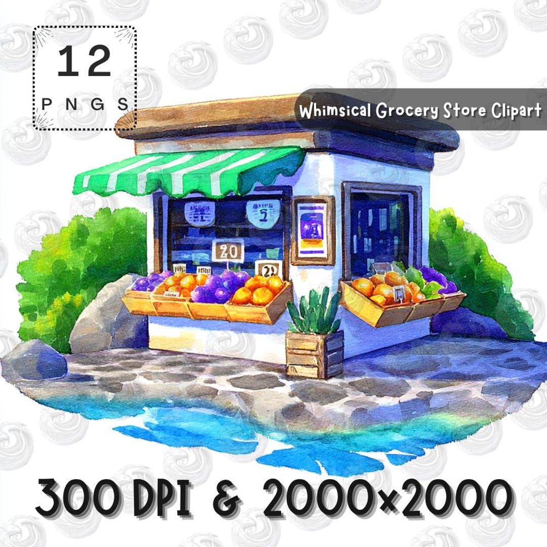 Whimsical Grocery Store Clipart - 12 High Quality Pngs - White ...