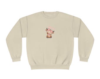 Quirky Crew Neck Sweatshirt featuring Highland Cow Design - Color Options