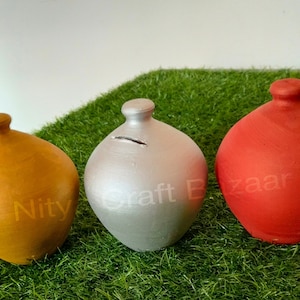 Clay Piggy Bank/Hand-Painted Clay Coin Bank/ Money Bank /Pottery Gifts/ Handmade Money Pot/ Piggy bank - No Hole/ Money Saver/Terracotta Pot