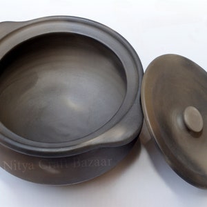 Black Handmade Unglazed Clay Kadai for Cooking with Lid/Indian Kadai/Serving Kadai/Clay Kadai for Biryani & Curry/ Earthen Utensils/Rice Pot