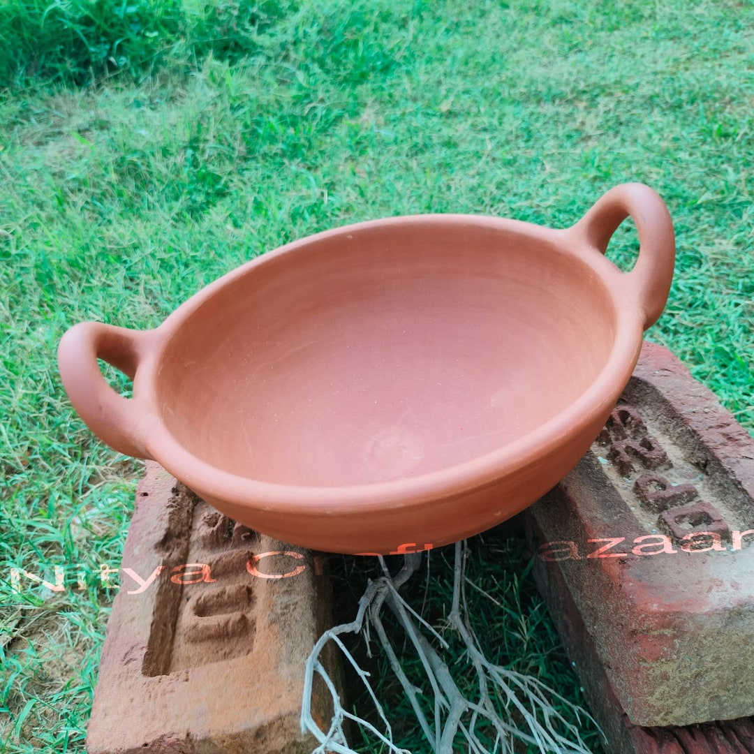Handmade Unglazed Clay Kadai for Cooking/ Lid Free Kadai / Indian Clay