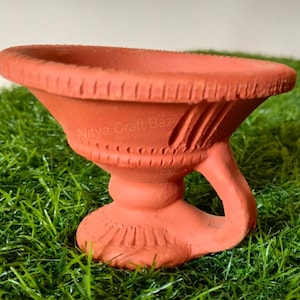 Incense Burner/Clay Diya for Pooja/Loban Burner/Dhoop Dan with Handle/Handmade Diya/Terracotta Vilakku/ Indian Lamps/Deepak/Traditional Diya