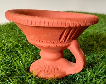 Incense Burner/Clay Diya for Pooja/Loban Burner/Dhoop Dan with Handle/Handmade Diya/Terracotta Vilakku/ Indian Lamps/Deepak/Traditional Diya