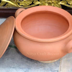 Unglazed Round Kadai for Cooking with Lid/  Indian Handi/ Clay Pot for Biryani Curry / Earthen Clay Pot/ Hyderabadi Biryani Kadai / Handmade