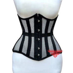 Handmade Women Black Cotton  Mesh Underbust Plus Size Corset Waist Shaper Hourglass