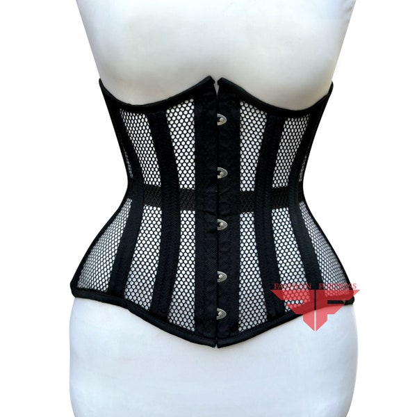 Handmade Women Black Cotton  Mesh Underbust Plus Size Corset Waist Shaper Hourglass