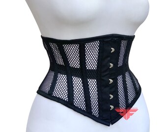 Women Handmade Black Mesh Underbust Corset Waist Training Hourglass