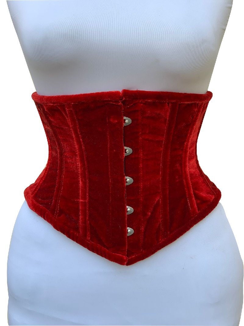 Exclusive long velvet corset, black, rust, blue, red, green